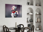 Harley Quinn panel adding editorial mood to a man cave