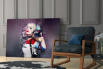 Harley Quinn glass print enhancing a gaming room with cinematic gravity