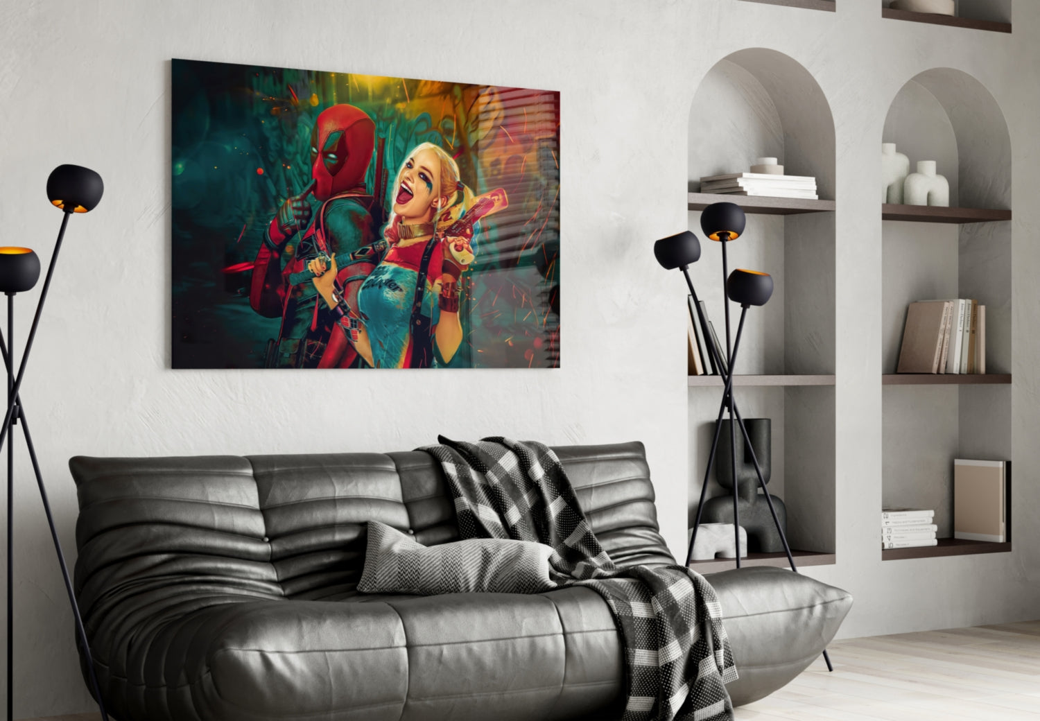 Harley Quinn and Deadpool Glass Art.
