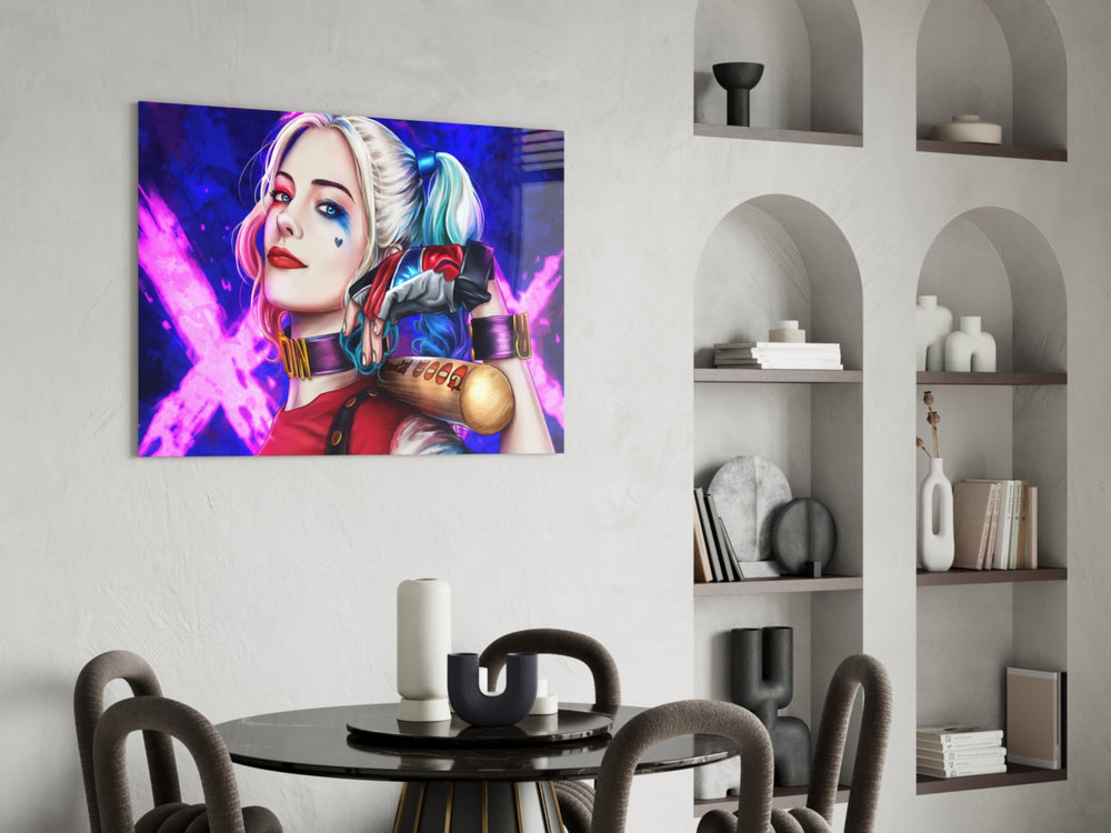 Harley Quinn panel adding editorial drama to a teen lounge
