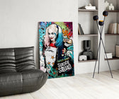 Harley Quinn panel adding editorial whimsy to a teen lounge