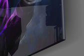 Harley Quinn artwork anchoring a wall with bold neon-vibrant palette