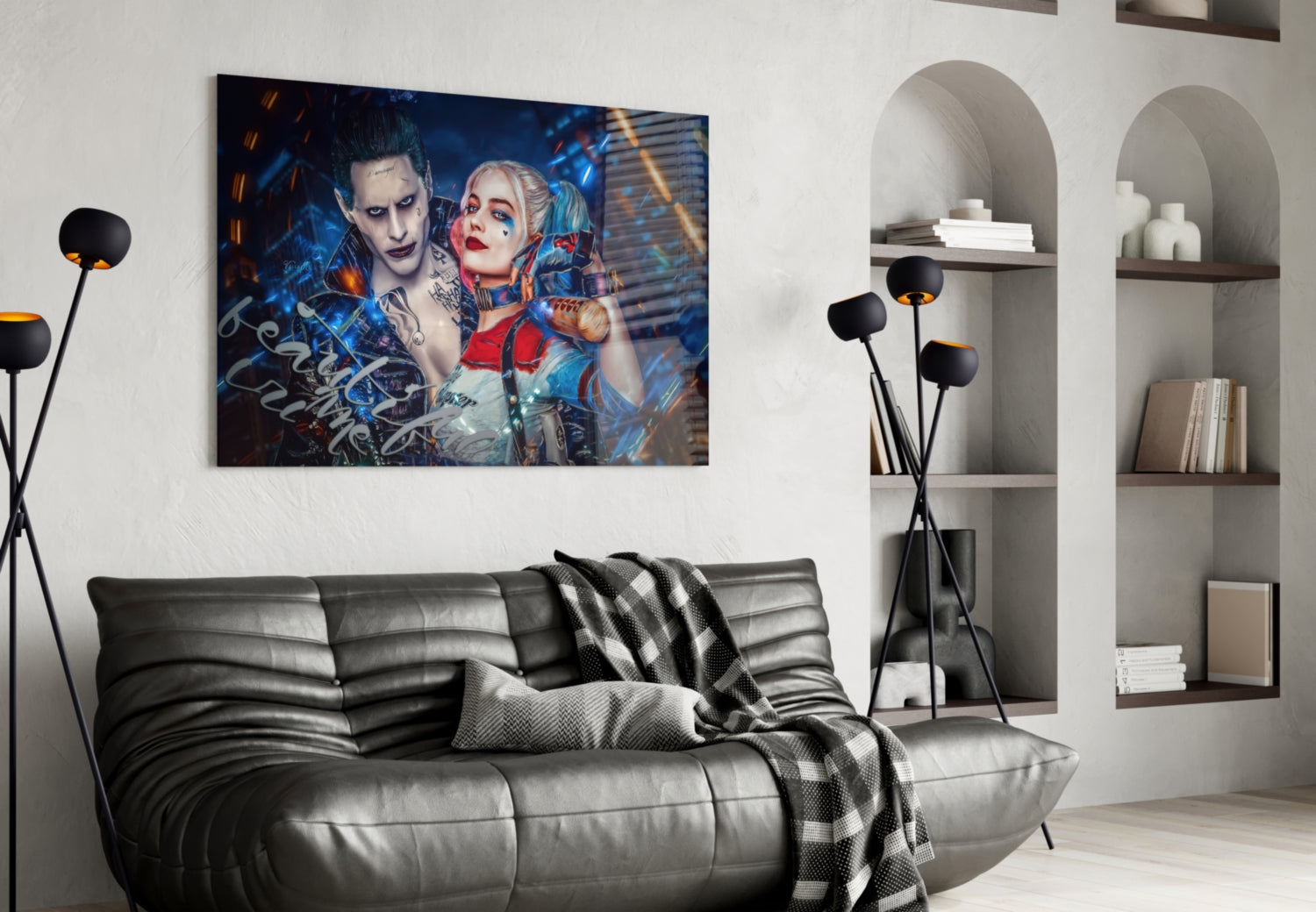 Harley Quinn and the Joker Glass Art.