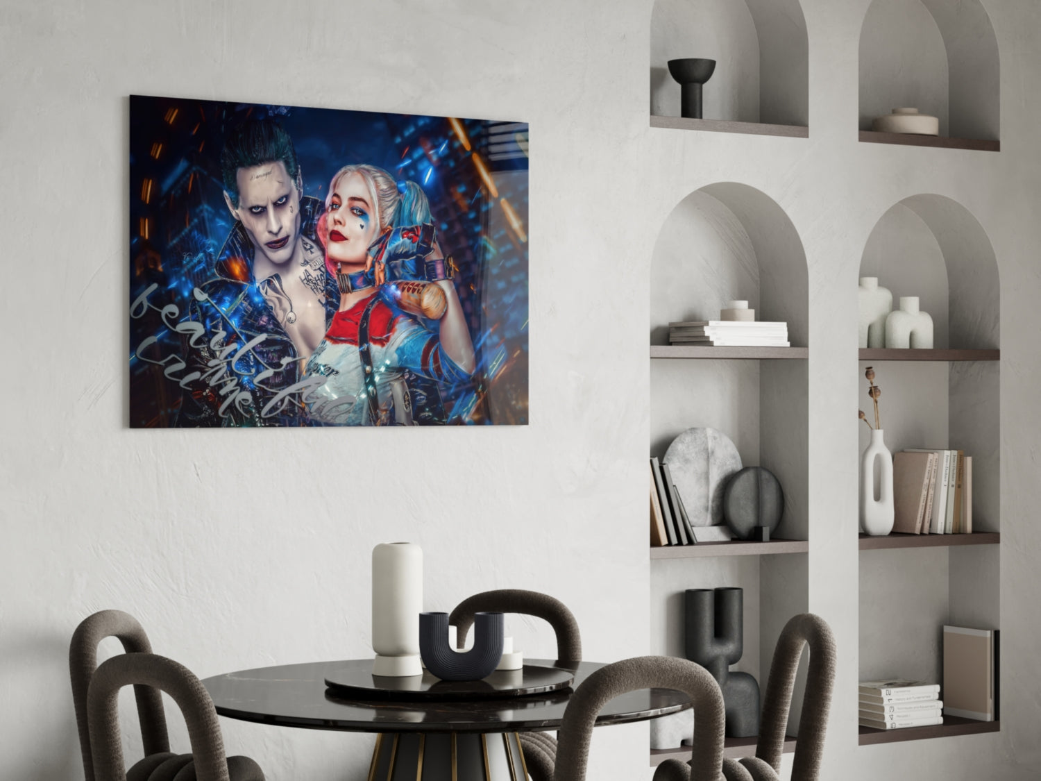 Harley Quinn and the Joker Glass Art.