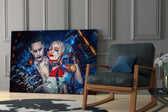 Harley Quinn and the Joker glass print enhancing a gaming room with cinematic mood