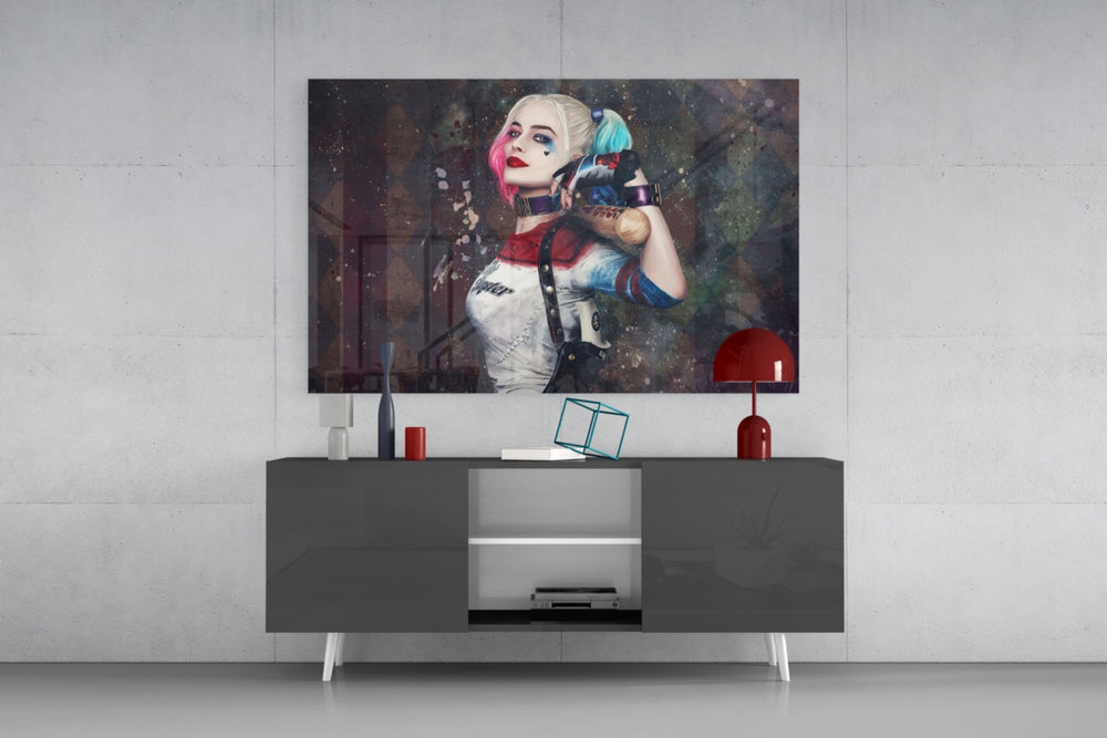Harley Quinn panel catching low light to reveal its grimy depth