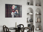 Harley Quinn panel adding editorial mood to a man cave