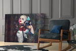Harley Quinn glass print enhancing a gaming room with cinematic gravity