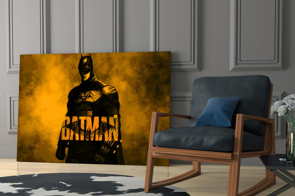 Batman glass print enhancing a man cave with cinematic gravity