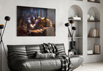 Marvel glass wall art styled above a desk in a kids room