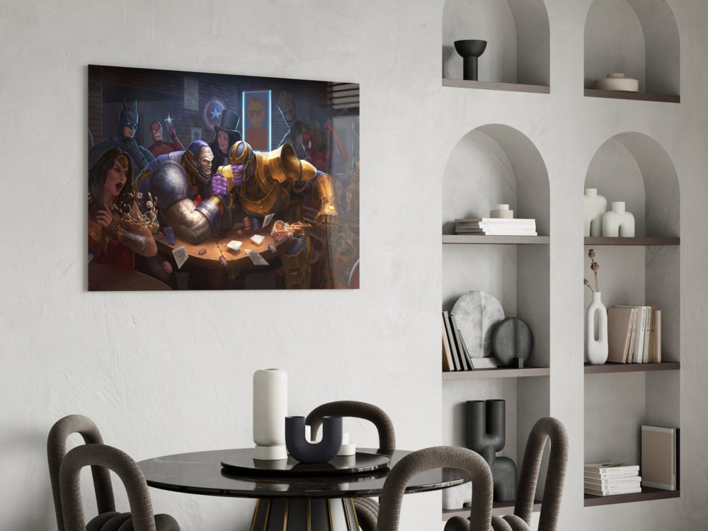 Marvel panel adding editorial whimsy to a gaming room