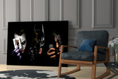 Batman Joker Harvey glass print enhancing a home theater with cinematic gravity
