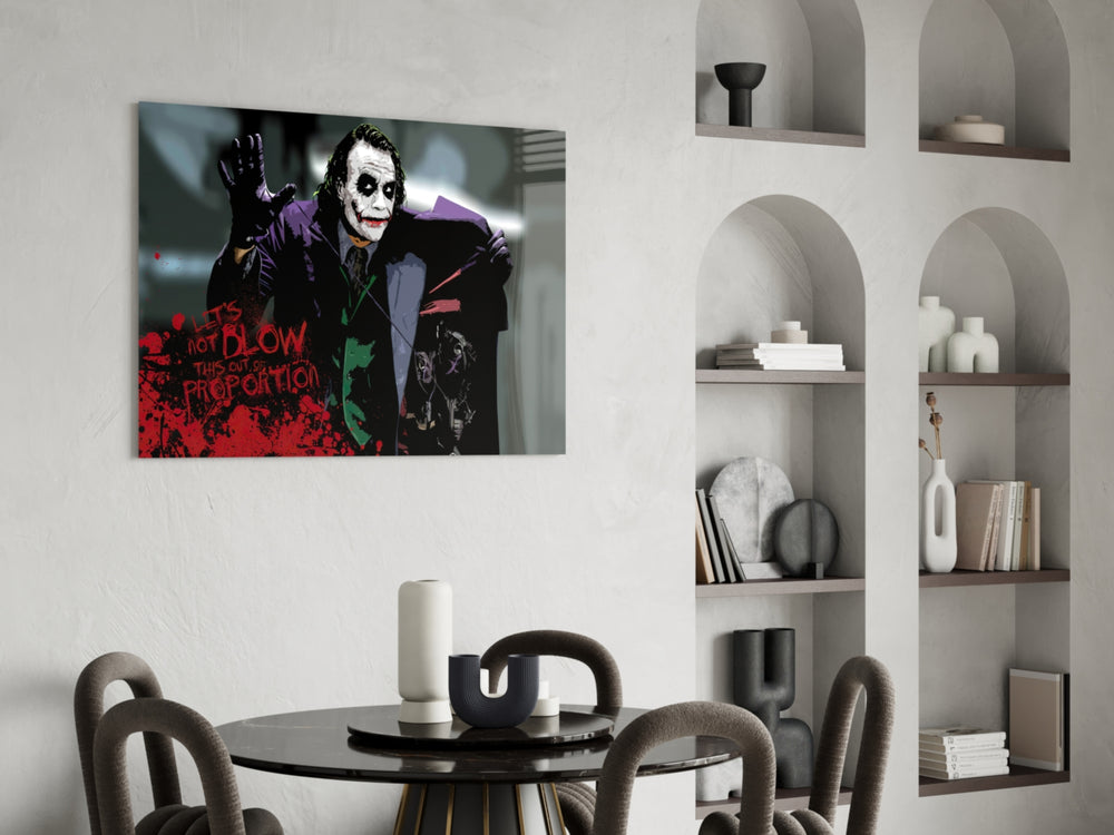 Joker panel adding editorial drama to a man cave