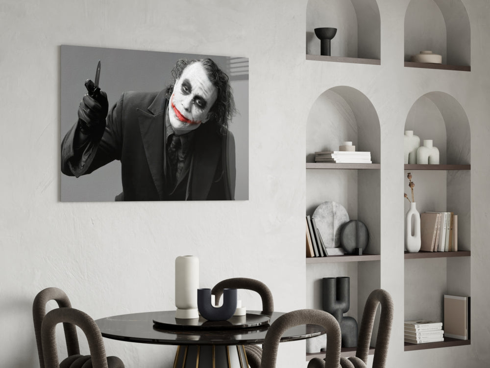 Joker panel adding editorial drama to a man cave