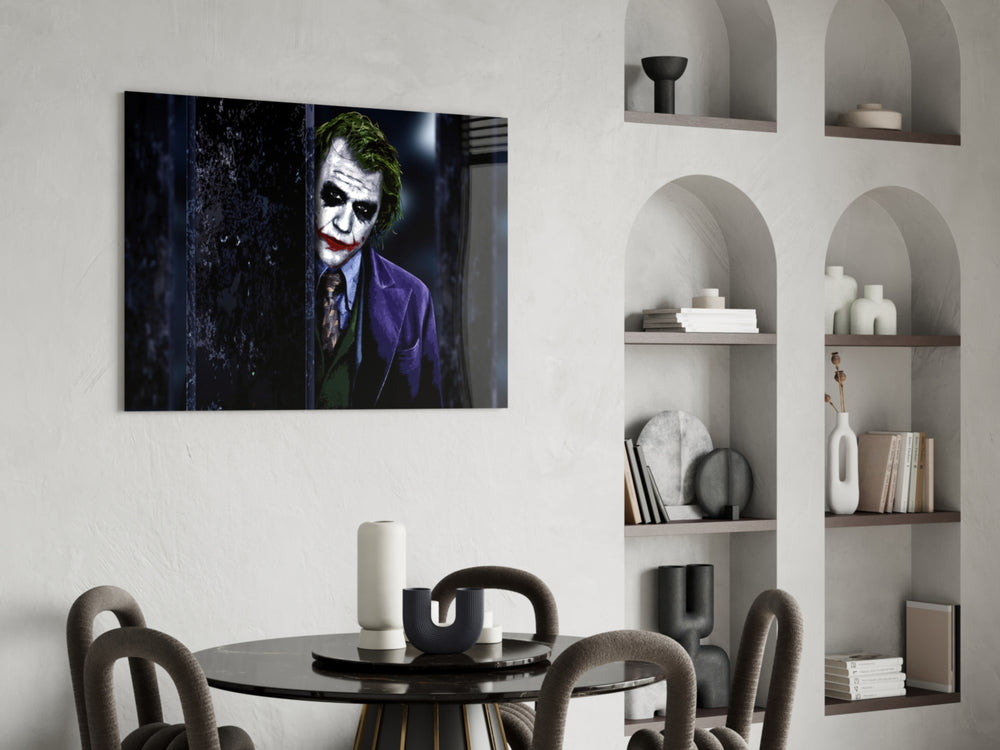 Joker panel adding editorial drama to a man cave