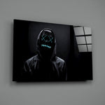 Cyber-portrait panel bringing mysterious depth to a contemporary gaming lounge
