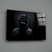 Cyber-portrait panel bringing mysterious depth to a contemporary gaming lounge