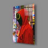 Cinematic-portrait panel bringing menacing glow to a contemporary gaming lounge