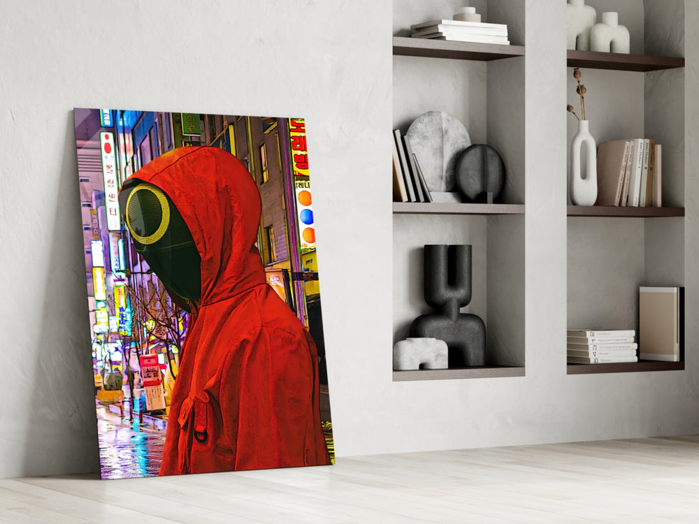 Squid Game glass print enhancing a man cave with cinematic mood