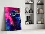 Neon Protest glass print enhancing a gaming room with cinematic mood