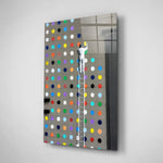 Conceptual-graffiti panel bringing playful gravity to a contemporary lounge