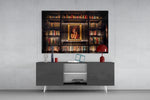 Bookshelf panel catching lamp glow to reveal its scholarly warmth