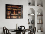 Bookshelf panel adding editorial calm to a study