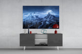 Imposing Mountains panel catching low light to reveal its stormy gravity