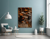 Autumn Picnic glass wall art styled above a coffee bar in a kitchen