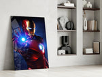 Iron Man glass print enhancing a home theater with cinematic gravity