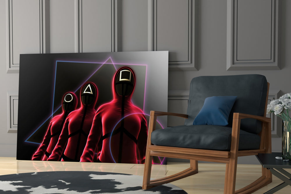 Squid Game glass print enhancing a man cave with cinematic mood