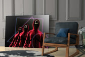 Squid Game glass print enhancing a man cave with cinematic mood