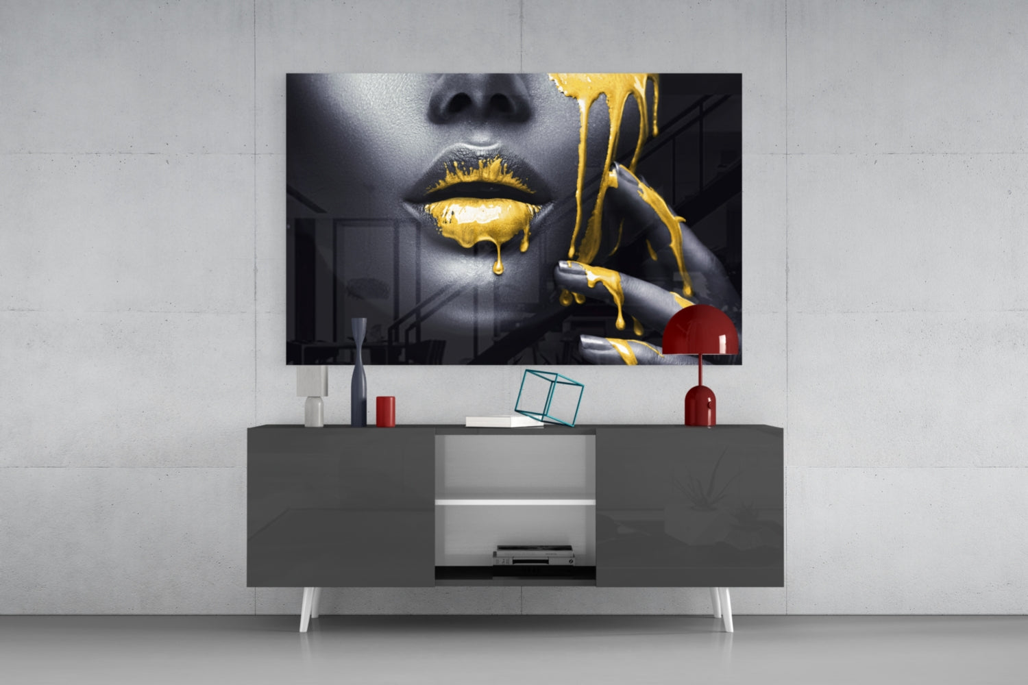 Yellow Lips Glass Wall Art.