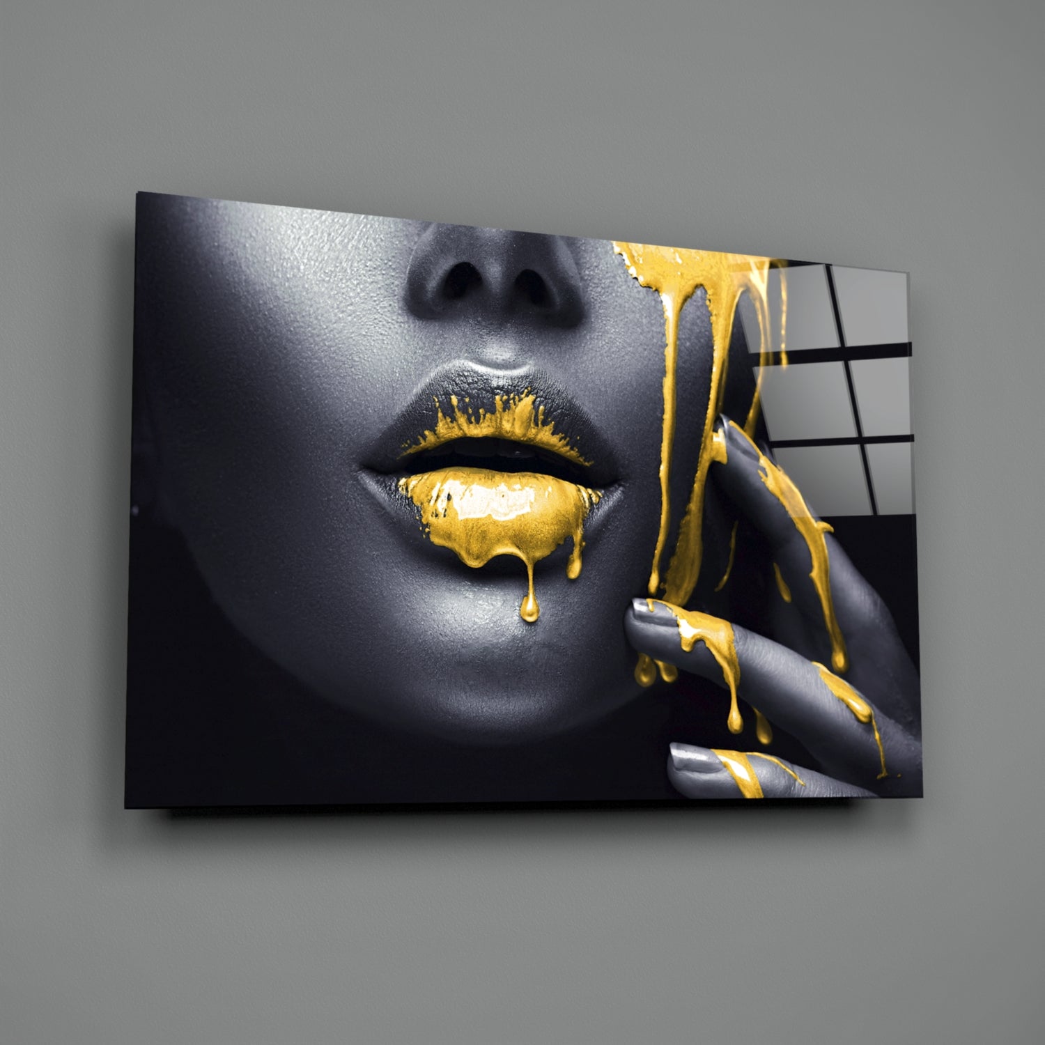 Yellow Lips Glass Wall Art.