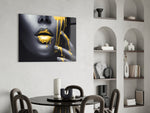 Yellow Lips panel adding editorial elegance to a living room