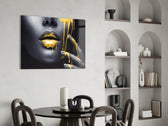 Yellow Lips panel adding editorial elegance to a living room