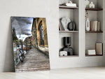 Street View glass print enhancing a restaurant with cinematic poise