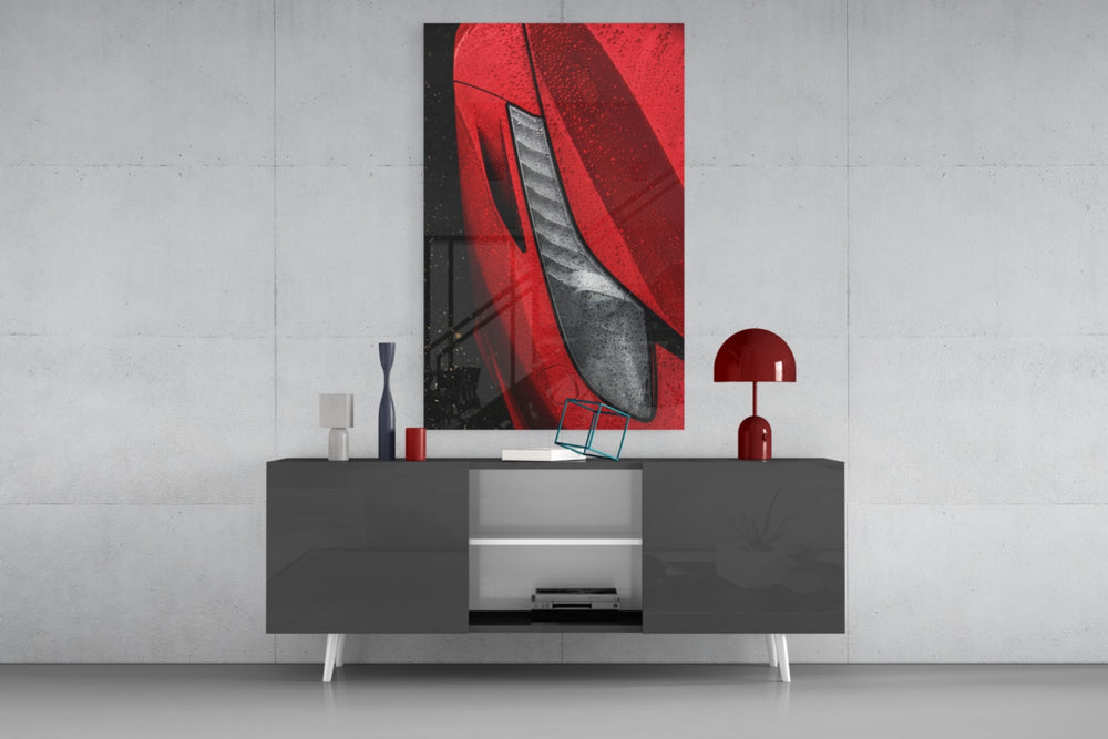 Ferraris Red panel catching low light to reveal its sculptural depth