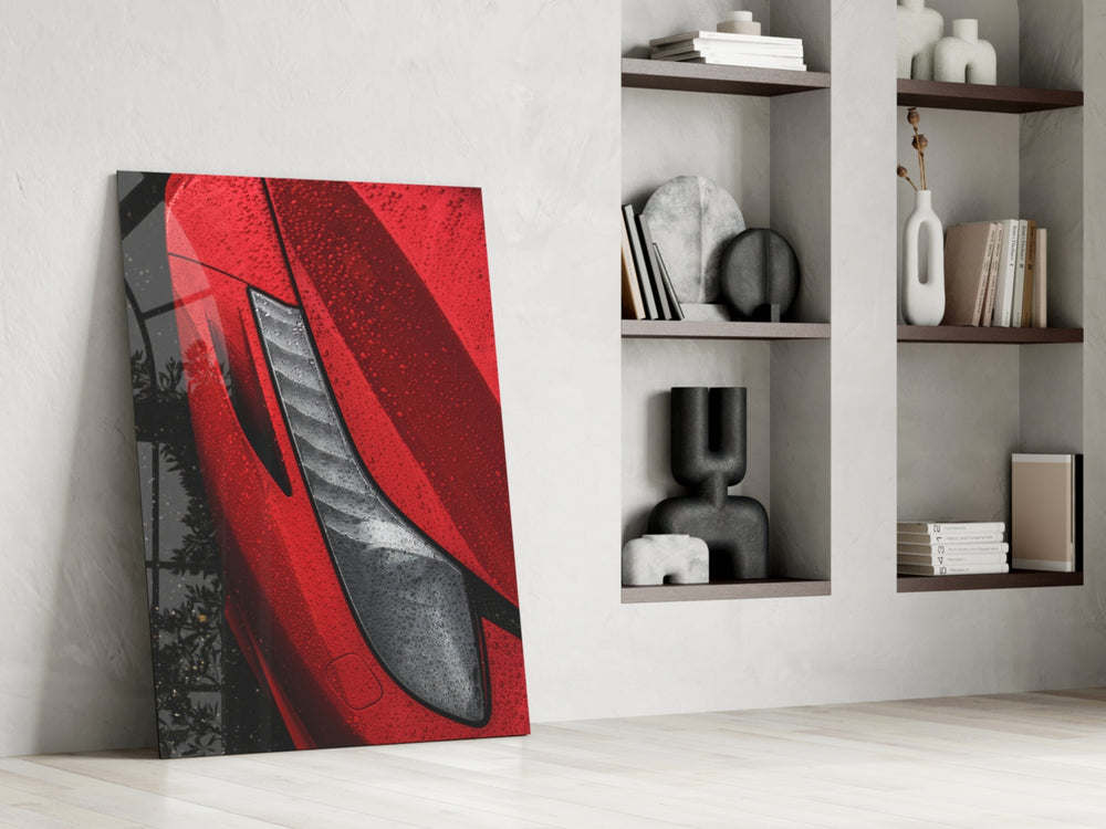 Ferraris Red glass print enhancing a man cave with cinematic gravity
