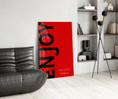 Enjoy The Little Things panel adding editorial focus to an office