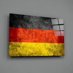 Textured-flag panel bringing weathered gravity to a contemporary man cave