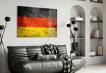 Flag of Germany glass wall art styled above a desk in an office
