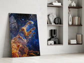 Space glass print enhancing a living room with cinematic mood