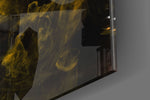 Yellow Smoke artwork anchoring a wall with dark mysterious palette