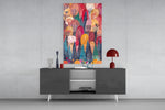 Colorful Trees panel catching window light to reveal its storybook warmth