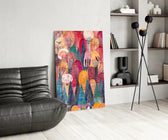 Colorful Trees panel adding editorial whimsy to a hallway