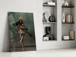 Ballerina glass print enhancing a bedroom with cinematic warmth