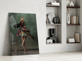 Ballerina glass print enhancing a bedroom with cinematic warmth