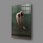 Painterly-dance panel bringing dramatic elegance to a contemporary bedroom