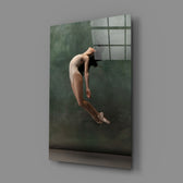 Painterly-dance panel bringing dramatic elegance to a contemporary bedroom
